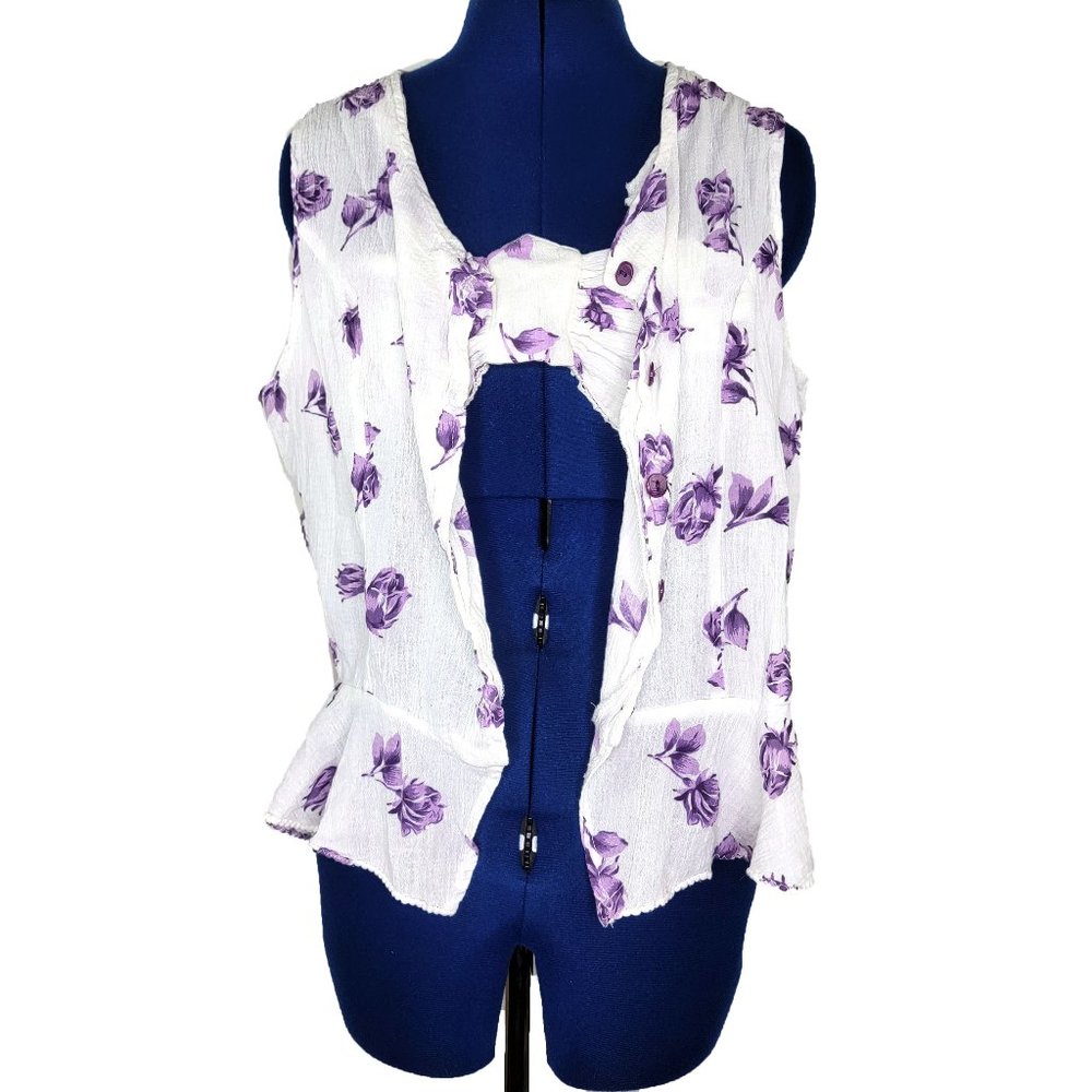 Illusions Floral Bandeau Top and Button Front Shirt Set Size XL